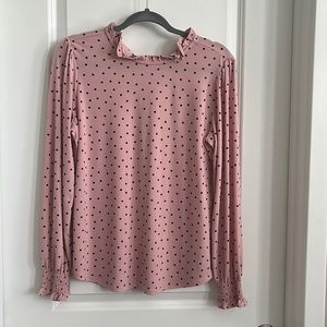 Pink and black polka dot blouse